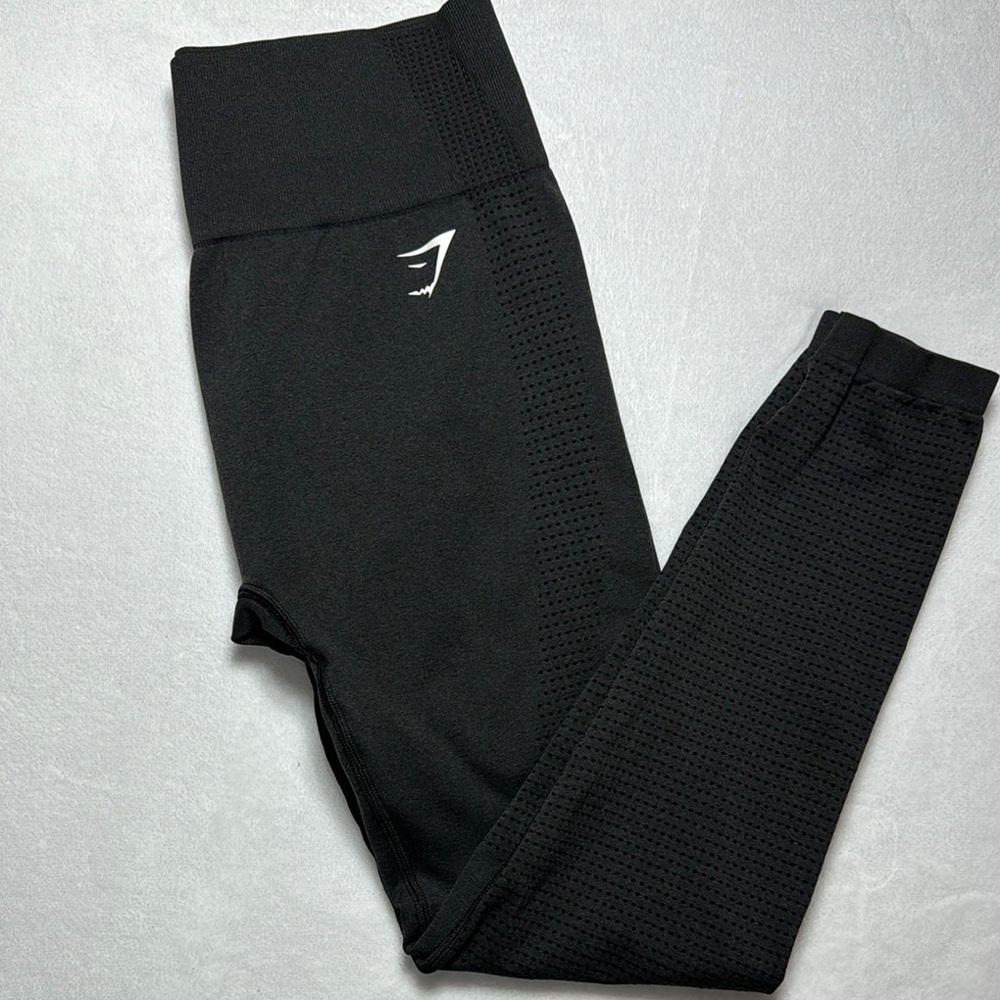 Gymshark Women’s Black Leggings with White Logo Size XL
